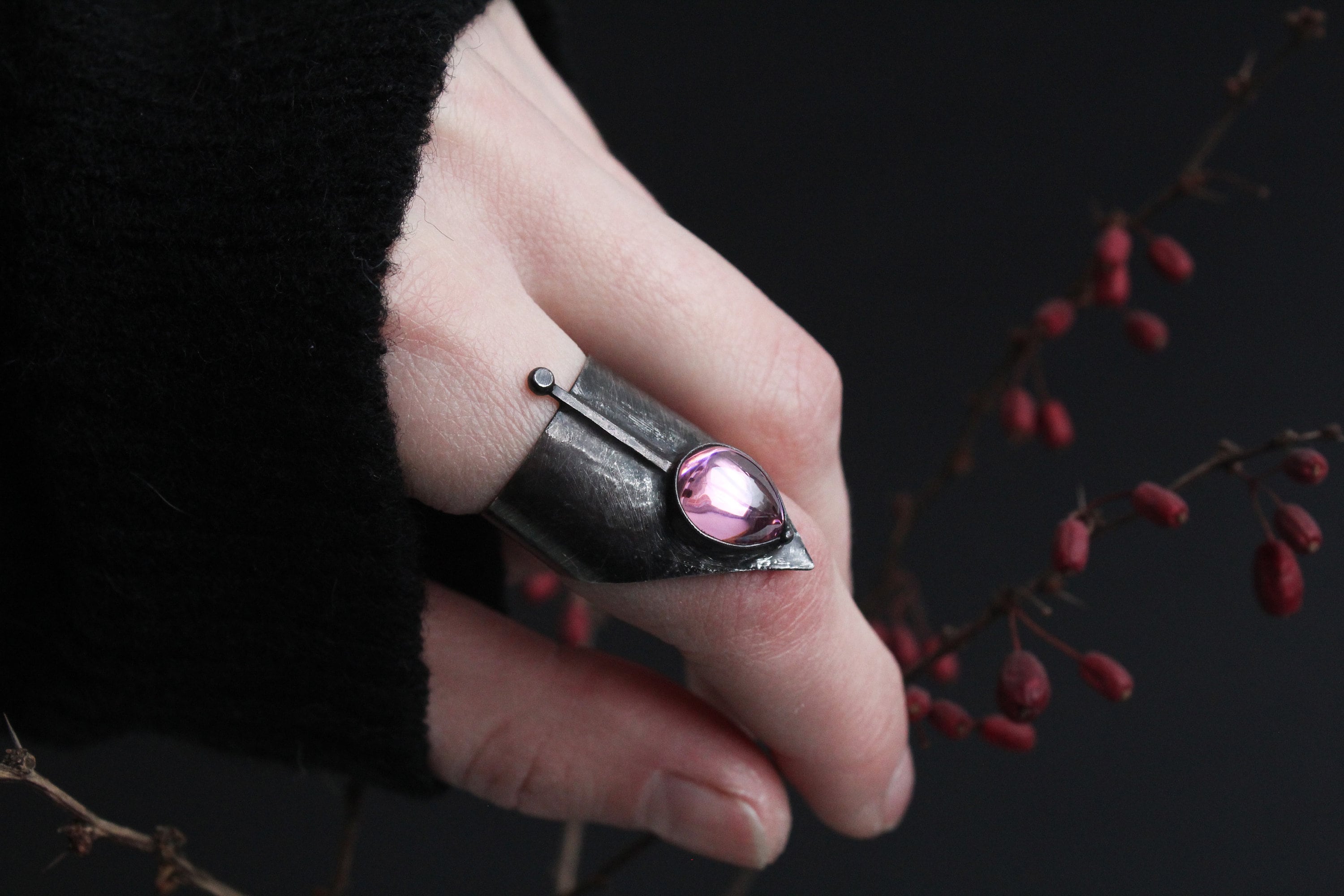 Gothic Pearl Rings Gothic Rings Witchy Jewelry Pink Black Ring Adjustable Witchy Gifts ...