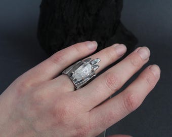 Brutalist Silver Ring | Raw Silver | Industrial Jewelry | Crystal Jewelry | Witchy | Goth