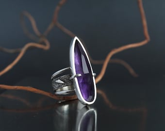 Sterling Silver and Amethyst Ring | Unique Gothic Style | Artisan Silver Statement Jewelry