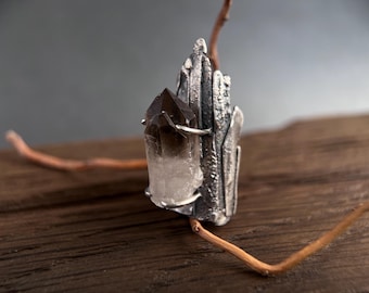 Reserved | Statement Ring in Sterling Silver with smoky quartz | Metalsmith jewelry | Artisan silver jewelry | Brutalist | Gothic