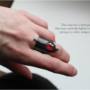 Witchy ring for women Gothic rings Black rings Wide band ring Adjustable rings with stone Red stone ring for women Statement rings image 7
