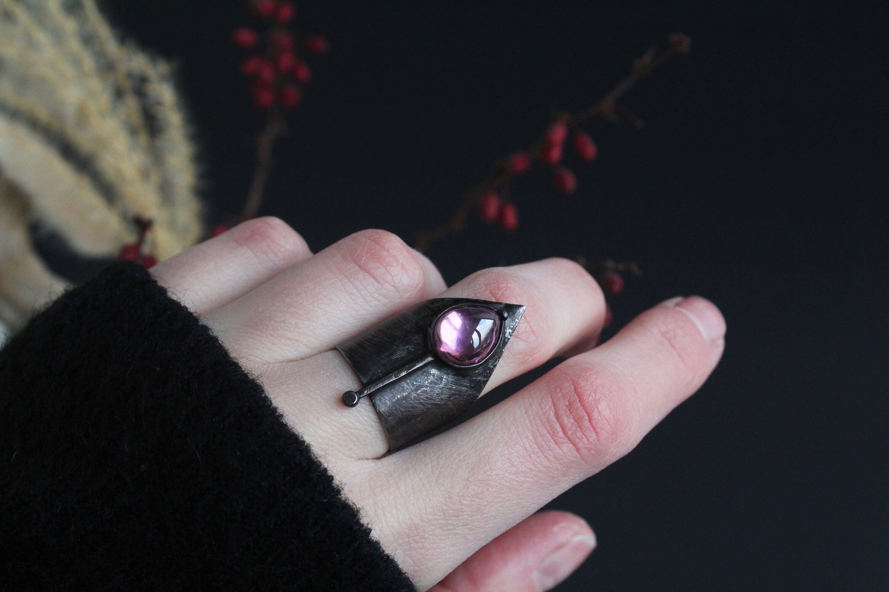 Gothic Pearl Rings Gothic Rings Witchy Jewelry Pink Black Ring Adjustable Witchy Gifts ...