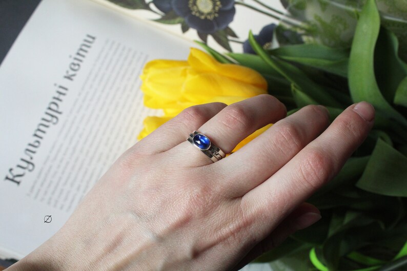 Kyanite and sterling silver stacking rings Three rings set sterling silver Tiny rings Patterned silver rings Mothers day gift idea