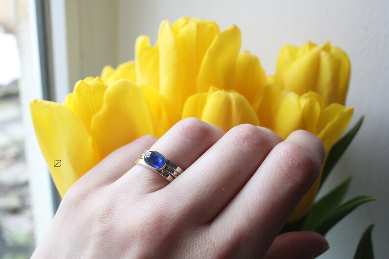 Kyanite and sterling silver stacking rings Three rings set sterling silver Tiny rings Patterned silver rings Mothers day gift idea