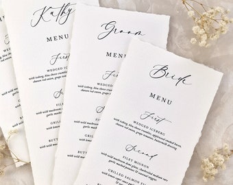 Deckled Edge Wedding Menu Cards, Printed Dinner Menu Cards, Hand Torn Wedding Menu, Classic Wedding Stationery, Wedding Menu