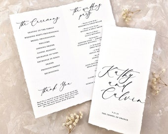 Folded Deckled Edge Wedding Program | Hand Torn Wedding Program | Classic Wedding Stationery | Wedding Program