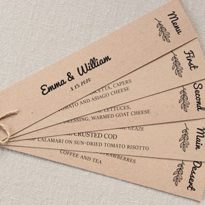 Cartes de menu rustiques, carte de menu kraft marron, carte de menu éventail, menu de mariage ferme chic, cartes de menu vintage, menu de dîner de mariage, papeterie