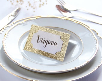 Gold Place Cards, Glitter Place Cards, Gatsby Style Place Cards, Gold Glitter Place Card, Glamorous Place Card, Elegant Place Card