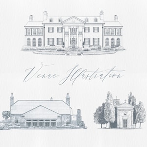 Hand-Drawn Wedding Venue Illustration, Custom Digital Venue Sketch