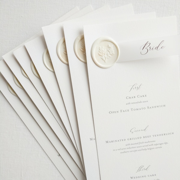 Wax Seal Menu Card, Vellum Menu Card, Menu Card With Place Card, Calligraphy Menu Card, Wedding Stationery, Gold Wedding