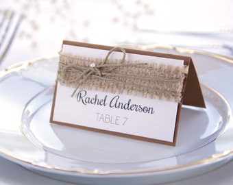 Wedding Place Cards, Wedding Placement Cards, Rustic Place Cards, Escort Cards, Wedding Name Cards, Burlap and Twine Place Cards