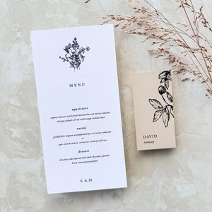 Menu matrimonio botanico, menu cena, menu stampati eleganti, menu matrimonio minimalista, menu matrimonio artistico
