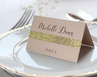 Gold Glitter Place Cards, Blush and Gold Place Cards, Glitter Place Cards, Blush Place Cards, Wedding Placement Cards, Name Cards