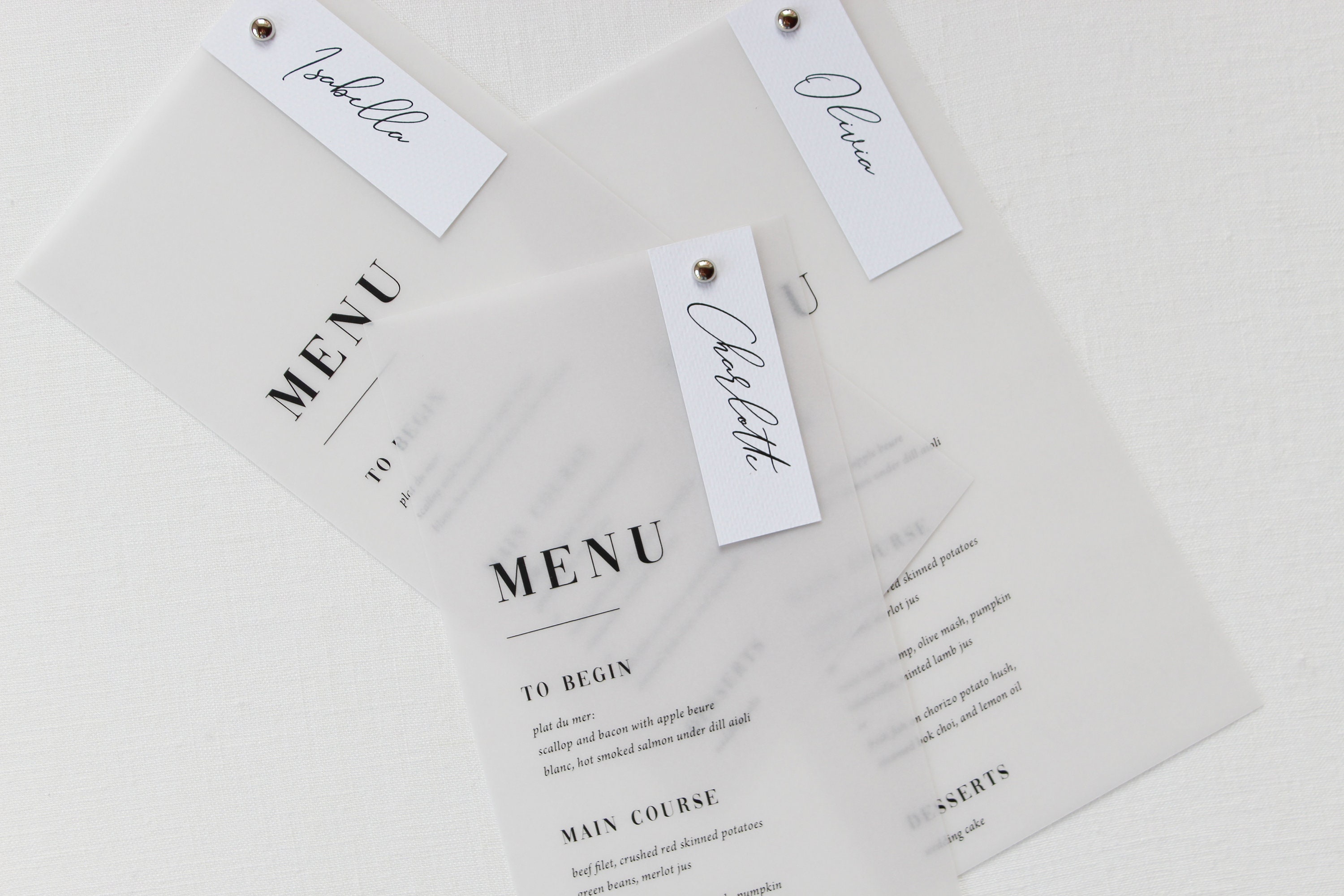 Vellum Menu Cards, Wedding Menu Cards, Dinner Menu Cards, Menu Card With Place Card, Printed Menu Cards, Translucent Menu Cards