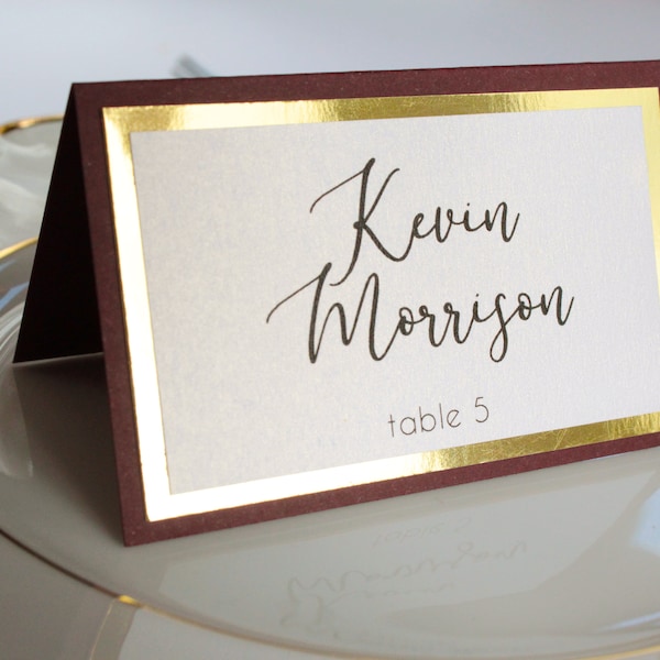 Burgundy and Gold Place Card, Burgundy Place Card, Gold Foil Place Card, Marsala Place Card, Wedding Place Card, Tent Cards