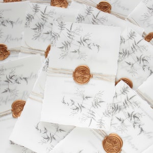 Botanical Vellum Wedding Invitation Suite, Vintage Wedding Invitation with Wax Seal