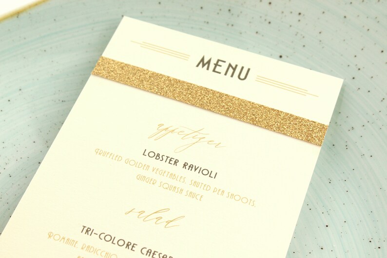 Personalized Gold Glitter Menu Card Elegant Printed Gatsby - Etsy