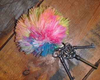 Rainbow Muppet Tuft Shag Keychain Furry Monster Ball - For Good Luck! Colorful Fluffy Ball Pom Charm