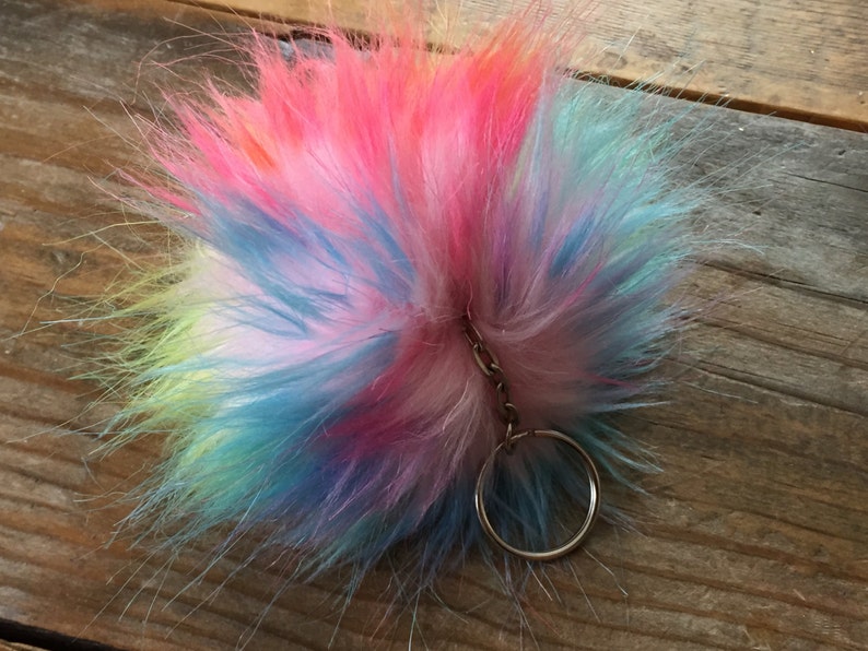 Unicorn Snowcone Rainbow Keychain Fury Monster Ball Pom Charm For Good Luck image 5