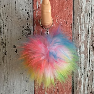 Unicorn Snowcone Rainbow Keychain Fury Monster Ball Pom Charm For Good Luck image 1