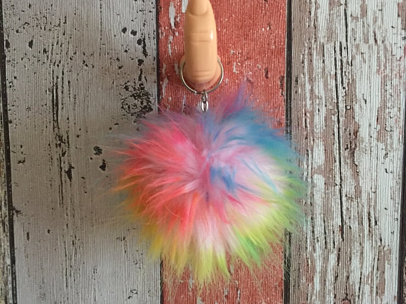 Unicorn Snowcone Rainbow Keychain Fury Monster Ball Pom Charm For Good Luck image 1