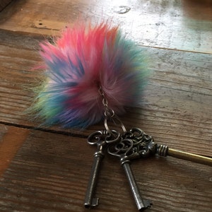 Unicorn Snowcone Rainbow Keychain Fury Monster Ball Pom Charm For Good Luck image 4