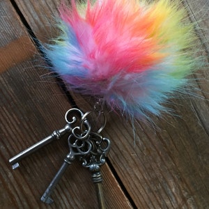 Unicorn Snowcone Rainbow Keychain Fury Monster Ball Pom Charm For Good Luck image 3