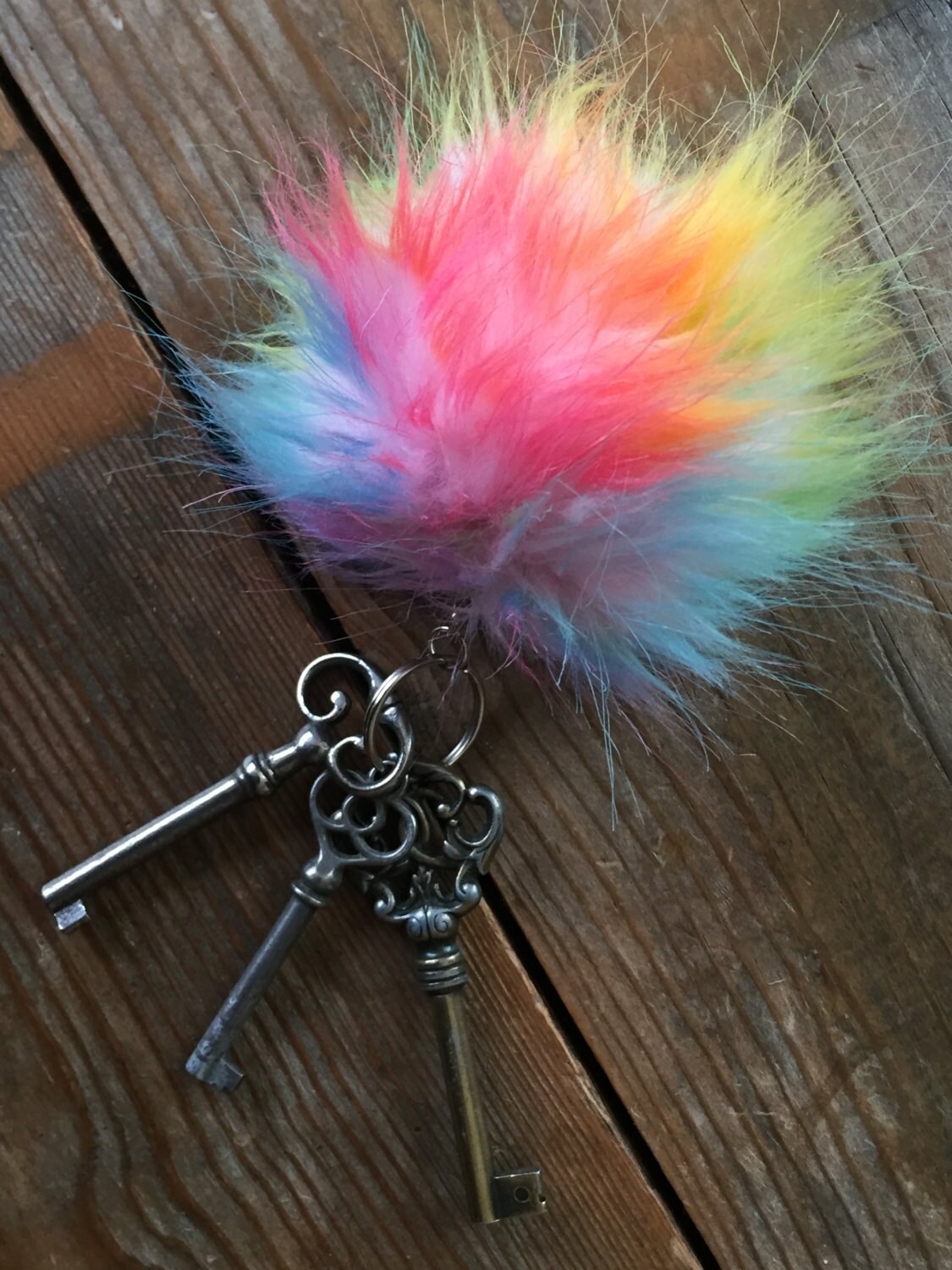 Unicorn Snowcone Rainbow Keychain Fury Monster Ball Pom Charm Etsy