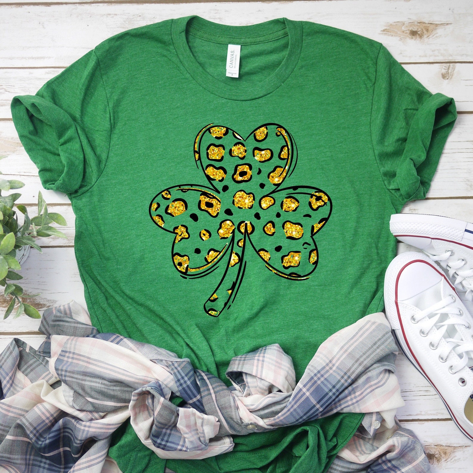 Glitter Leopard Shamrock Shirt St Patricks Day Shirt Leopard | Etsy