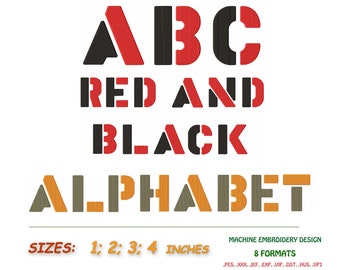 Embroidery Red and black alphabet, font. 4 sizes. Machine Embroidery design. Embroidery files. Instant Download. For machine embroidery.