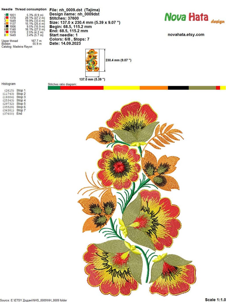 Ethnic floral pattern information for embroidery file NH_0009