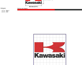 カワサキのロゴ。オートバイのエンブレム。機械刺繍デザイン。| #659-5