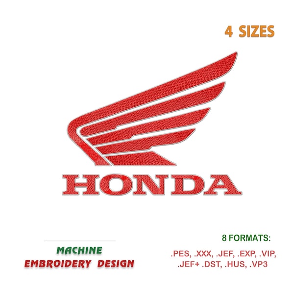 Honda with wing Emblem Car. Embroidery design. Files: pes, jef, sew, vip, dst. | #650-2