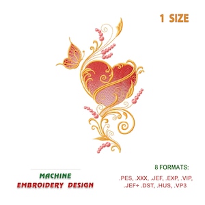 Moth and Heart Pattern (Machine Embroidery Design) 8 popular file. Suitable for embroidery machines (Janome, Brother,Husqvarna, ) | NH_0008