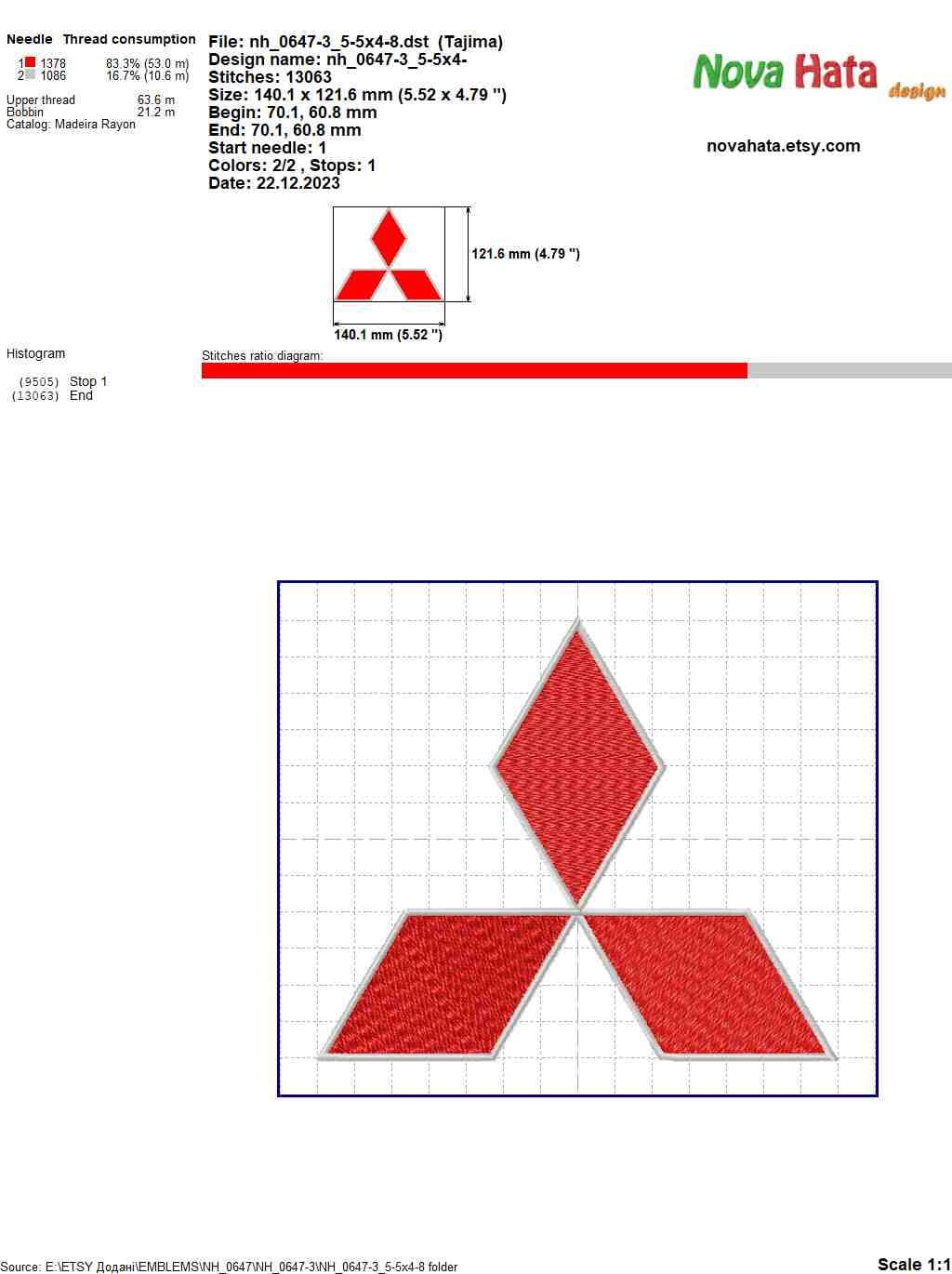 Emblem Mitsubishi. Car Logo. Machine Embroidery Design. | #647-3