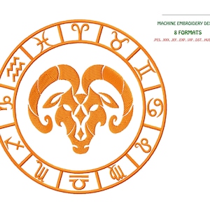 Aries, Zodiac sign. Machine Embroidery design.  Embroidery files. Instant Download. Embroidery digitizing,  for machine embroidery.