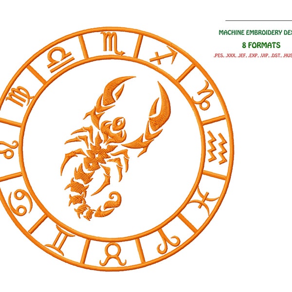 Scorpio, Zodiac sign. Machine Embroidery design. Instant Download. Embroidery files. Embroidery digitizing, for machine embroidery.