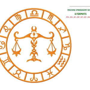 Libra, the zodiac sign.  Design for Machine Embroidery.  Embroidery File.  Formats: pes;  jef;  dst;  wip;  hus;  vp3;  etc. |  #NH_0055