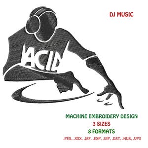Machine Embroidery Design, DJ music, 3 sizes. For embroidery on clothes and other items of the wardrobe (shirts, caps, bags and other)