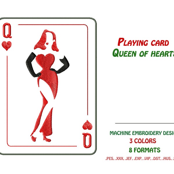 Playing card lady. Queen of hearts. Machine Embroidery design. Embroidery files. Instant Download. For machine embroidery.