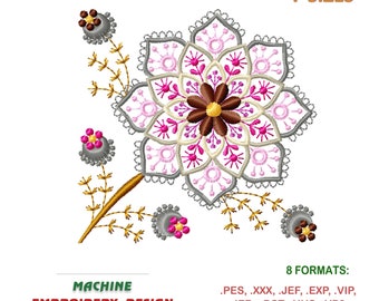 Blumenornament. Maschinenstickdesign, Datei (pes, jef, exp, vip, dst usw.). Zum Besticken von Kleidung, Tischdecken usw. | NH_0613-2