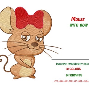 Mouse with bow embroidery. Machine Embroidery design. Embroidery files. Instant Download. Embroidery digitizing,  for machine embroidery.
