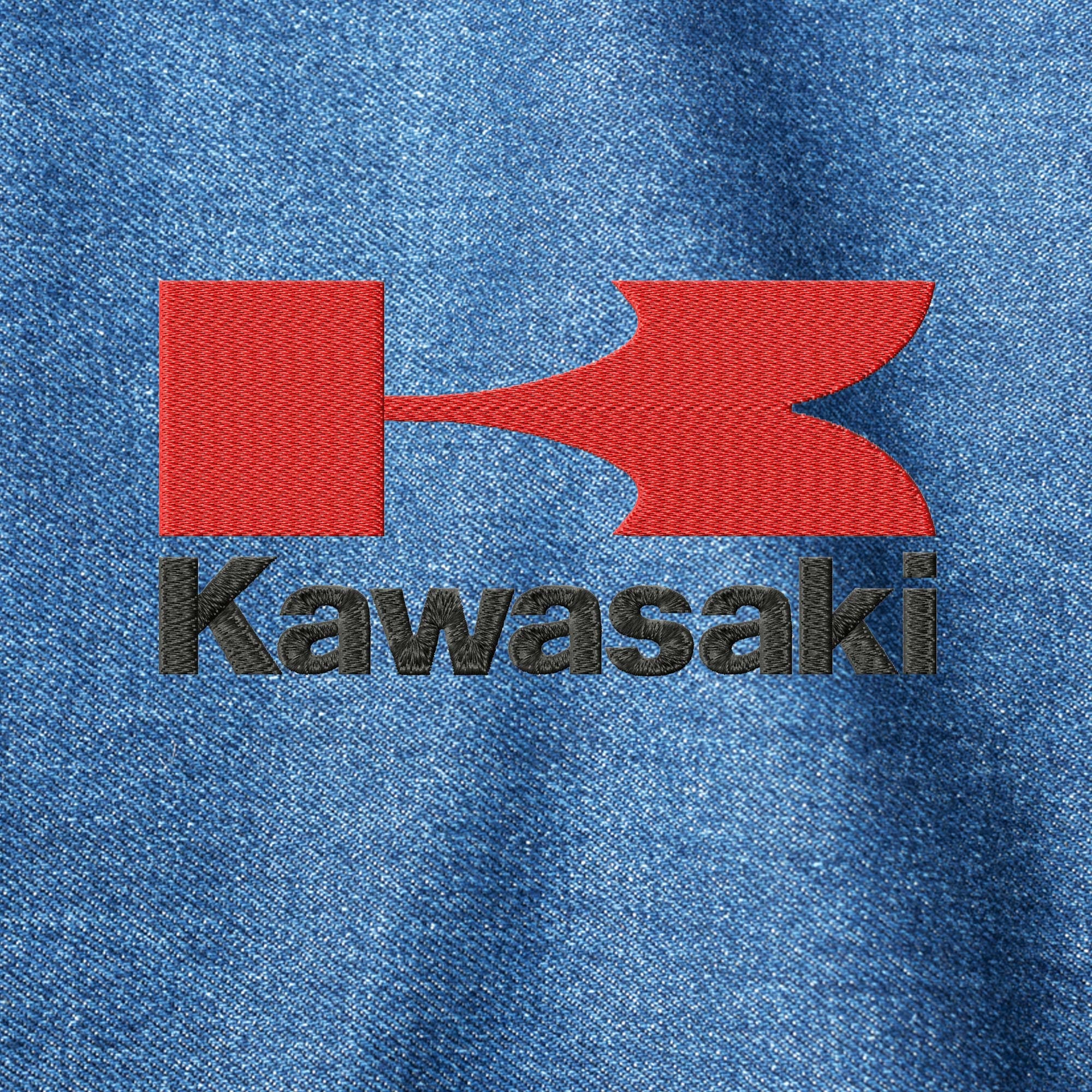カワサキのロゴ。オートバイのエンブレム。機械刺繍デザイン。| #659-5