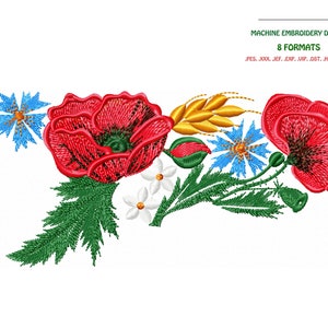 Machine Embroidery Design Flower Arrangement Poppies and Cornflowers. 1 sizes. For embroidery on clothes and other items of the wardrobe