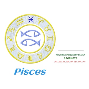 Pisces Zodiac sign. Machine Embroidery design. Embroidery files. Instant Download. Embroidery digitizing,  for machine embroidery.