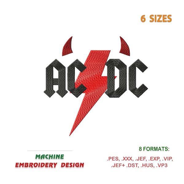 AC DC Logo. Emblem Rock Band. Maschinenstickerei-Design. | #026-1