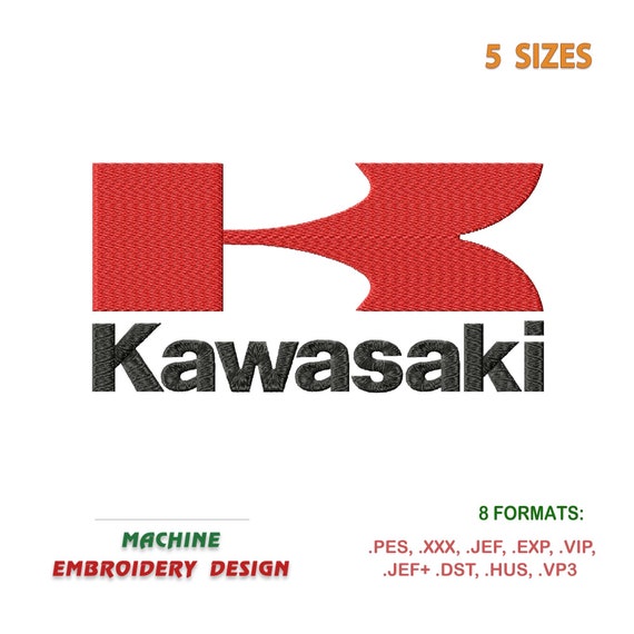 Logo Kawasaki. Motorcycle Emblem. Machine Embroidery Design
