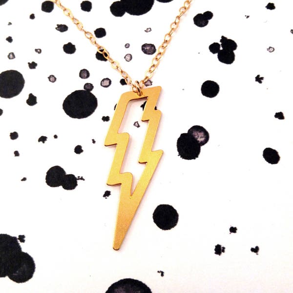 Lightning Bolt Necklace Thunder Strike Necklace Sterling Gold Silver Lightning Charm Big Pendant Minimalist Art Beep Studio Gift For Her