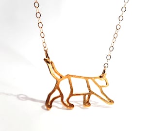 Geometrische Katzen Halskette: Gold Fill Silber Tier Anhänger