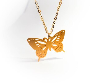 Schmetterling Halskette: Sterling Silber & Gold Filled Anhänger, Handgemachter Schmuck